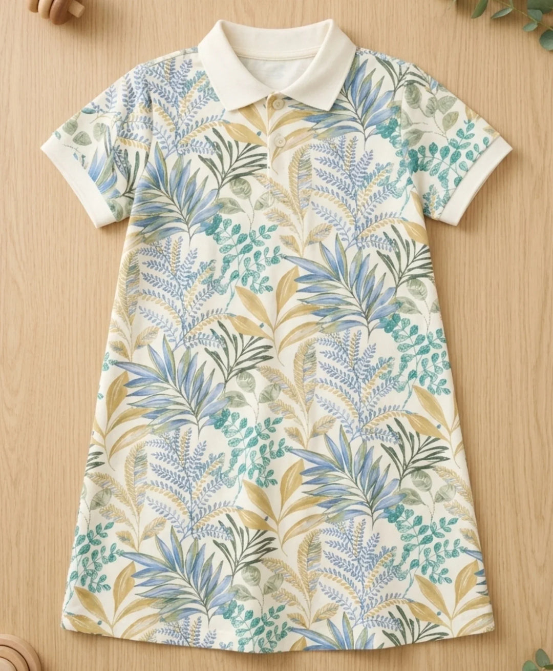 Palm Blue Girls Summer Polo Dress - Blue