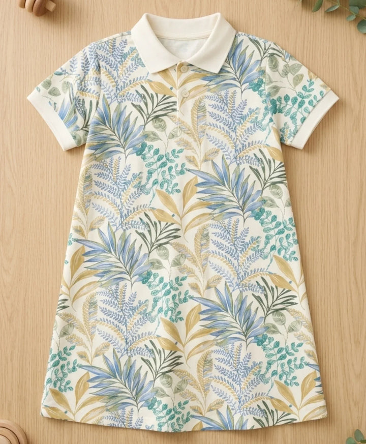 Palm Blue Girls Summer Polo Dress - Blue