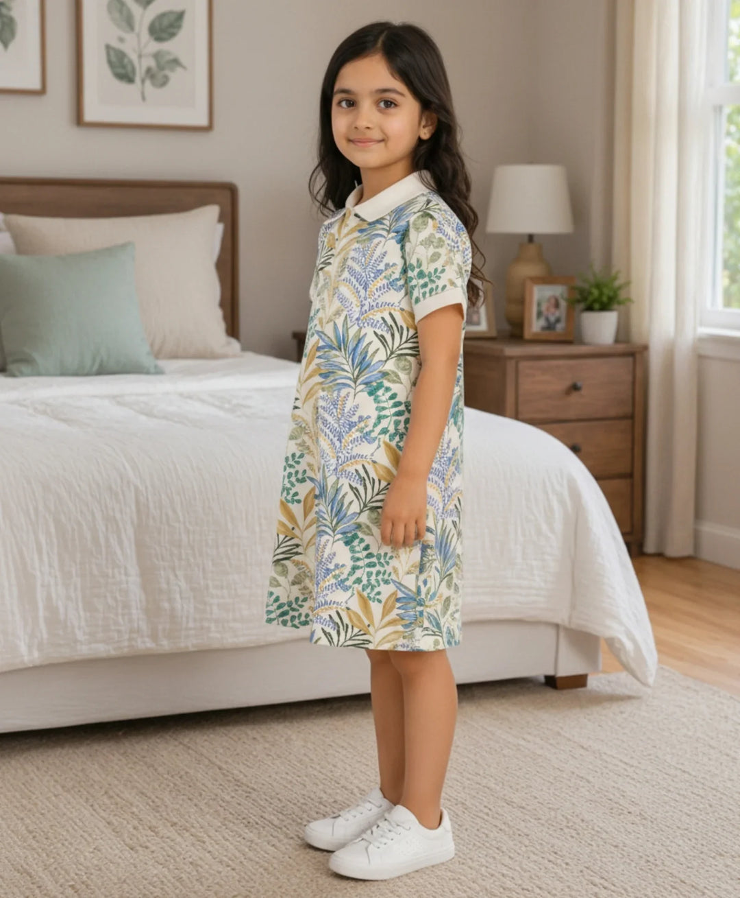 Palm Blue Girls Summer Polo Dress - Blue