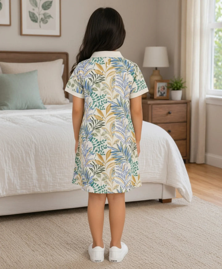 Palm Blue Girls Summer Polo Dress - Blue