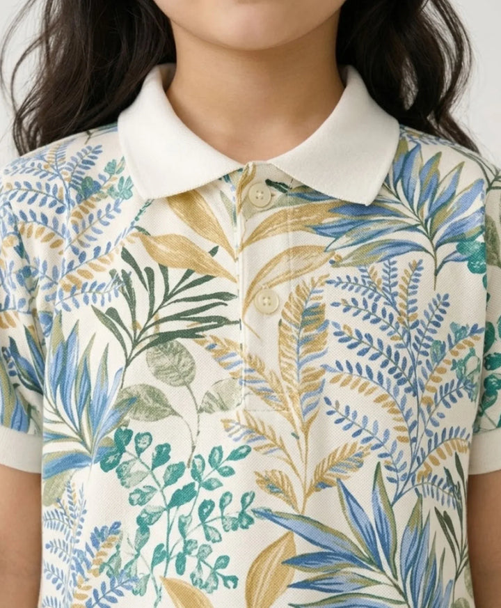 Palm Blue Girls Summer Polo Dress - Blue
