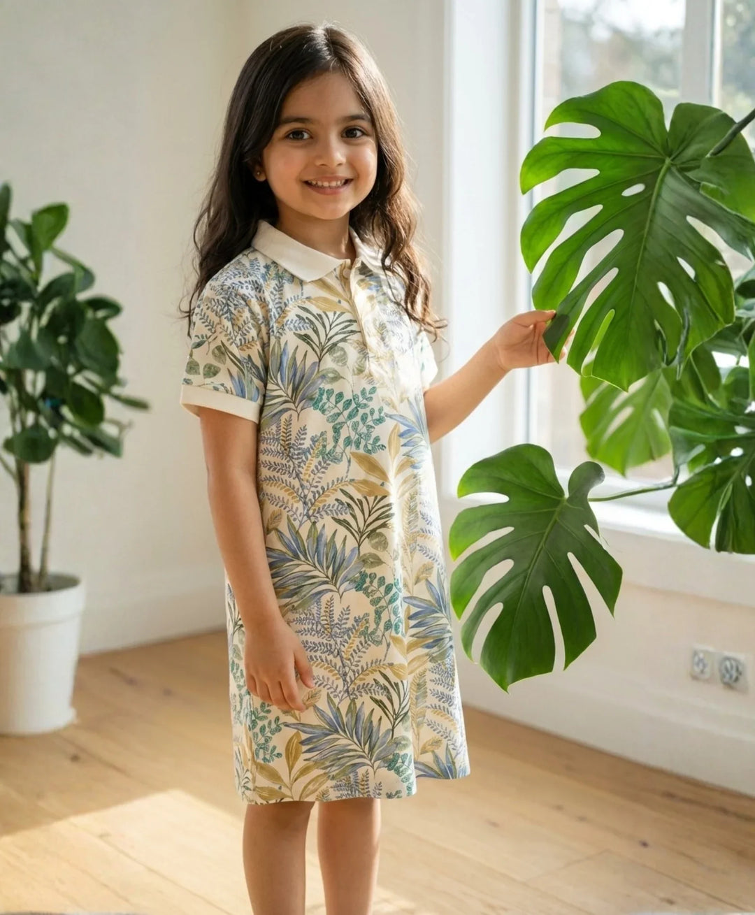 Palm Blue Girls Summer Polo Dress - Blue