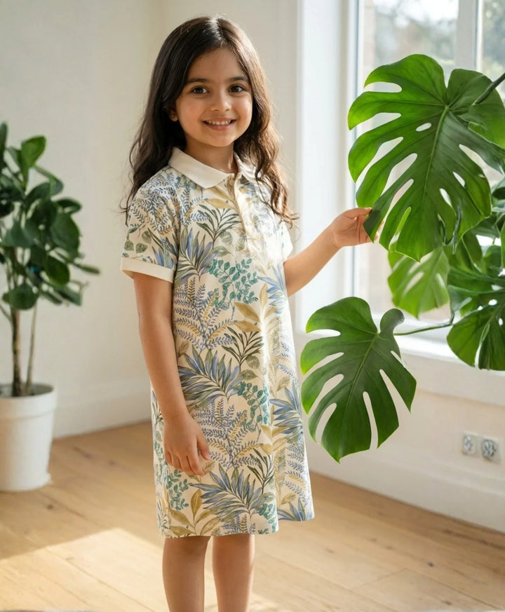 Palm Blue Girls Summer Polo Dress - Blue