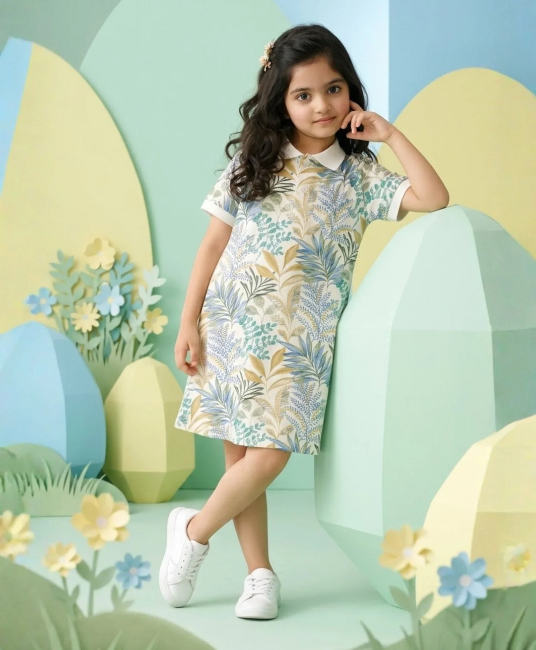 Palm Blue Girls Summer Polo Dress - Blue