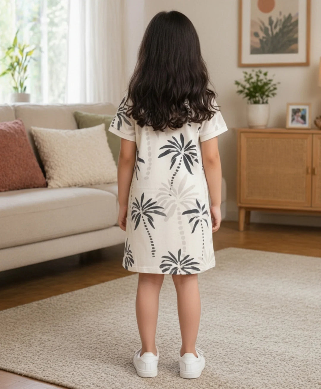 Palm Party Girls Summer Polo Dress - Off White