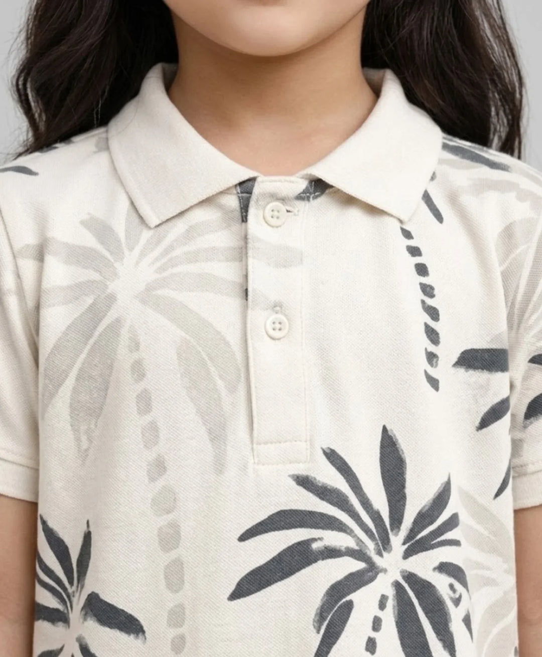 Palm Party Girls Summer Polo Dress - Off White