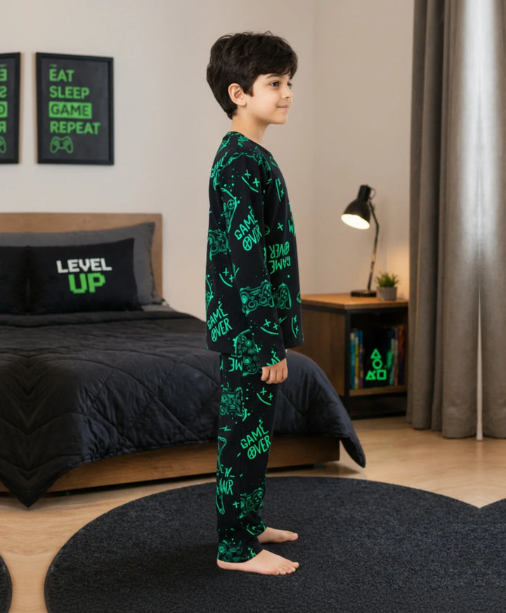 Game Over Boys Long Sleeve Pyjama Set - Black