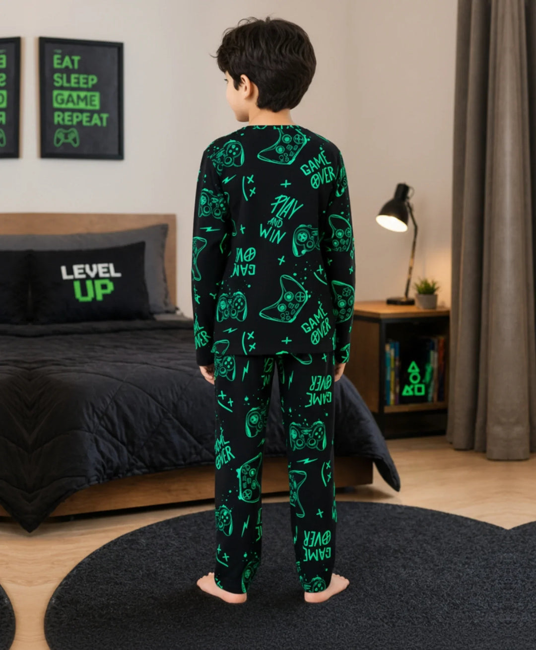 Game Over Boys Long Sleeve Pyjama Set - Black