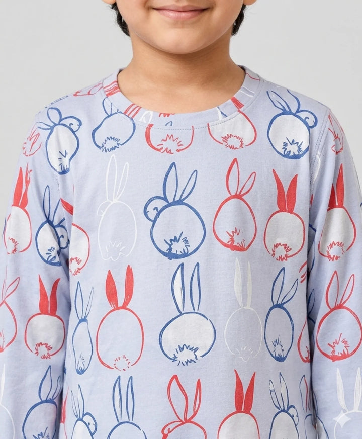 Rabbit Print Boys Long Sleeve Pyjama Set - Blue