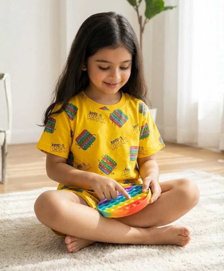 Pop It Girls Sleepwear Shorts Set - Yellow