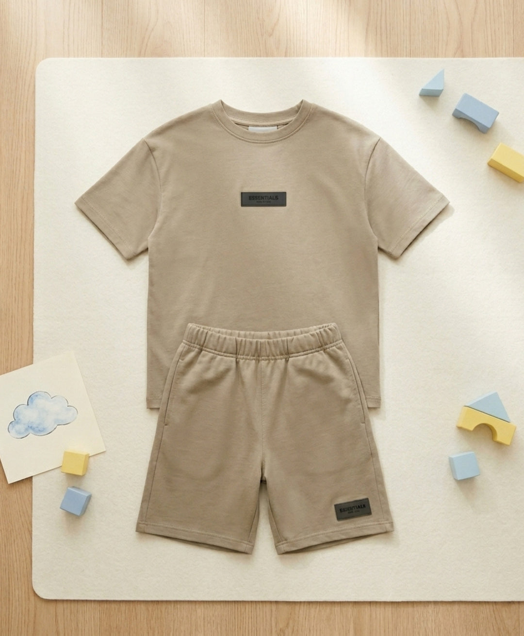 ESSENTIALS OVERSIZED BOYS TSHIRT SHORTS SET - OLIVE