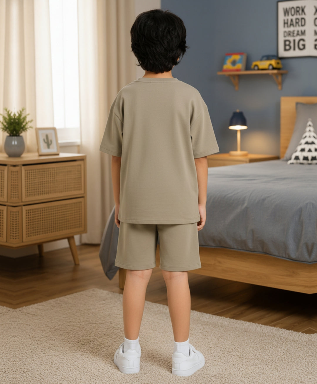 ESSENTIALS OVERSIZED BOYS TSHIRT SHORTS SET - OLIVE