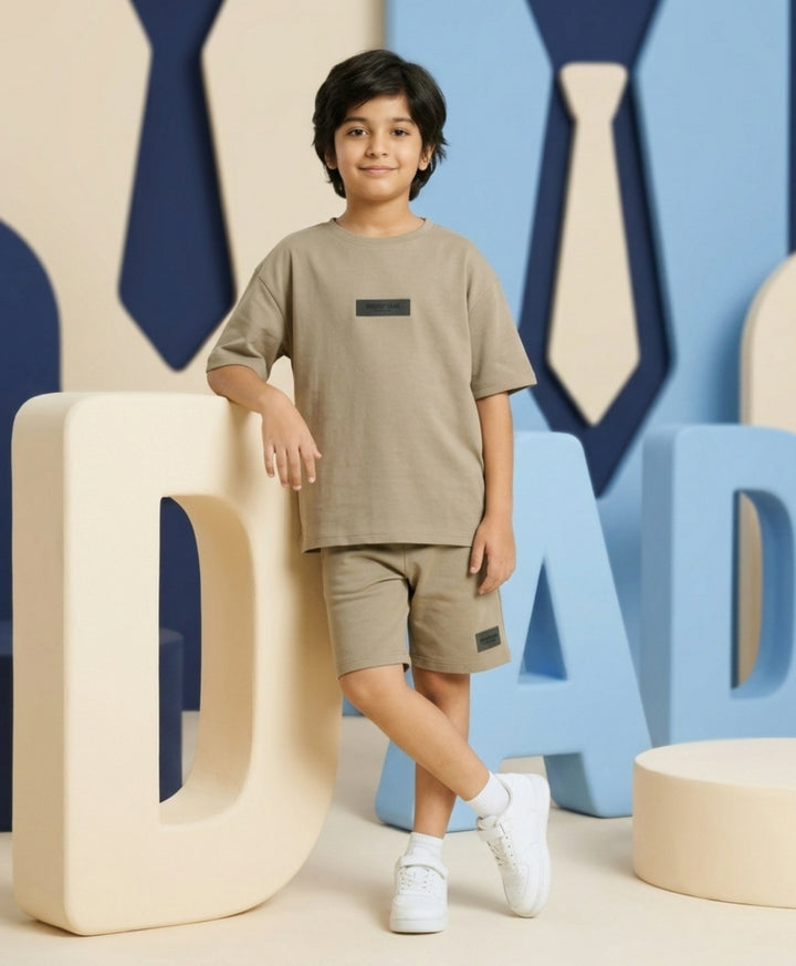 ESSENTIALS OVERSIZED BOYS TSHIRT SHORTS SET - OLIVE