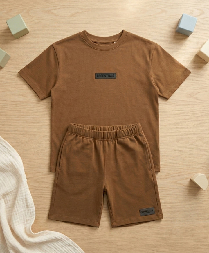 ESSENTIALS OVERSIZED BOYS TSHIRT SHORTS SET - BROWN