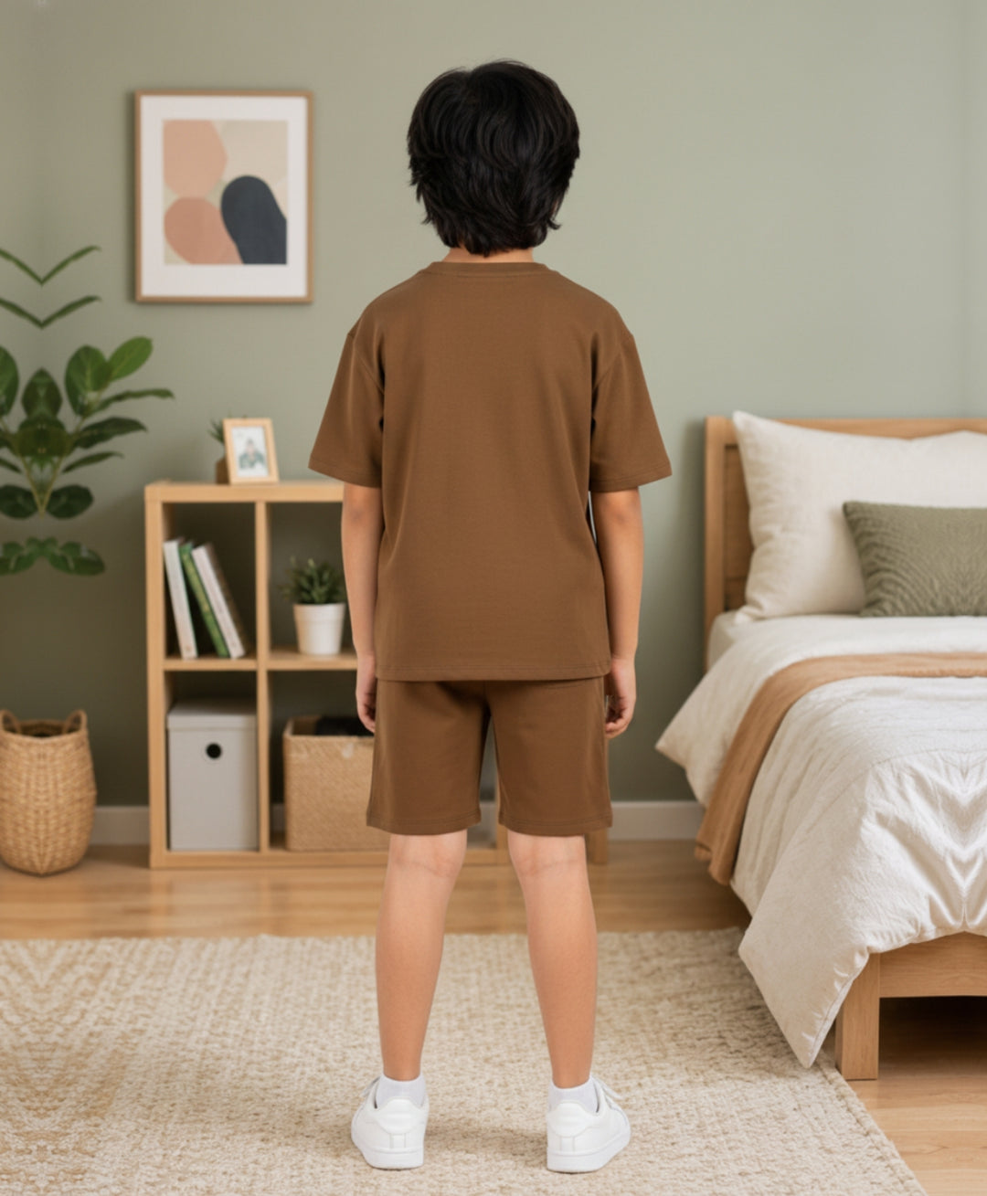 ESSENTIALS OVERSIZED BOYS TSHIRT SHORTS SET - BROWN