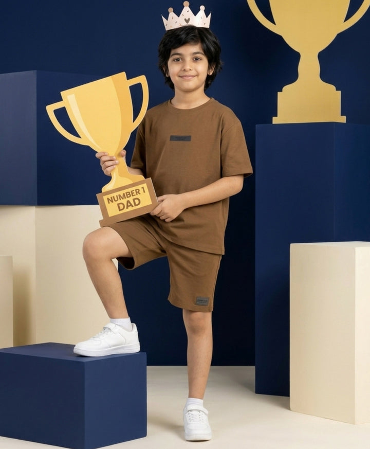 ESSENTIALS OVERSIZED BOYS TSHIRT SHORTS SET - BROWN