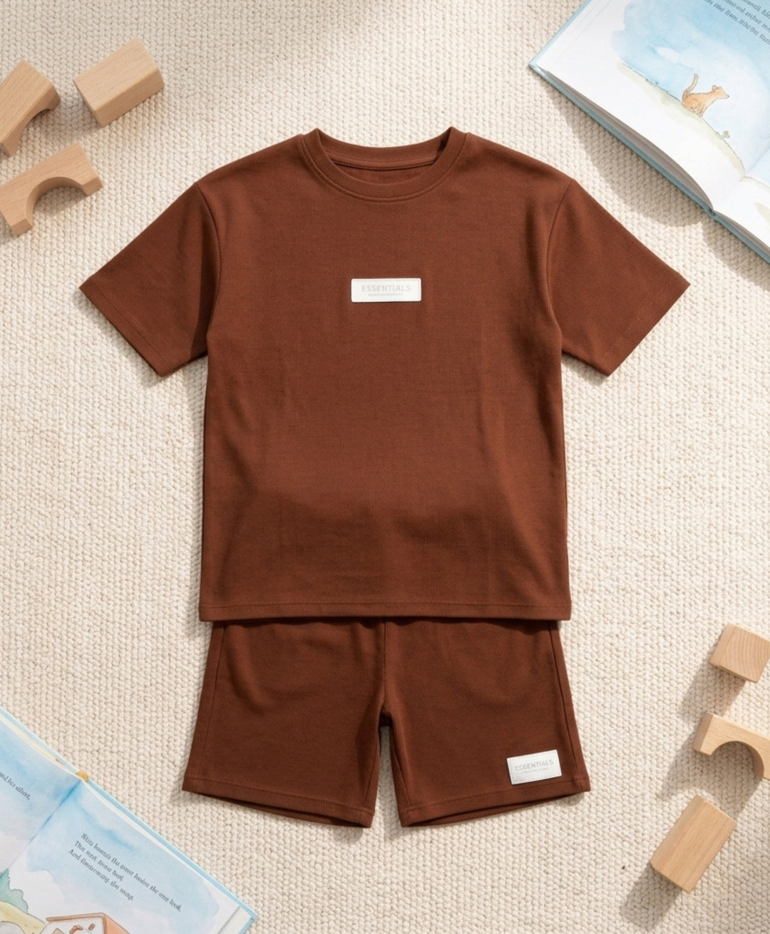 ESSENTIALS OVERSIZED BOYS TSHIRT SHORTS SET - RUST
