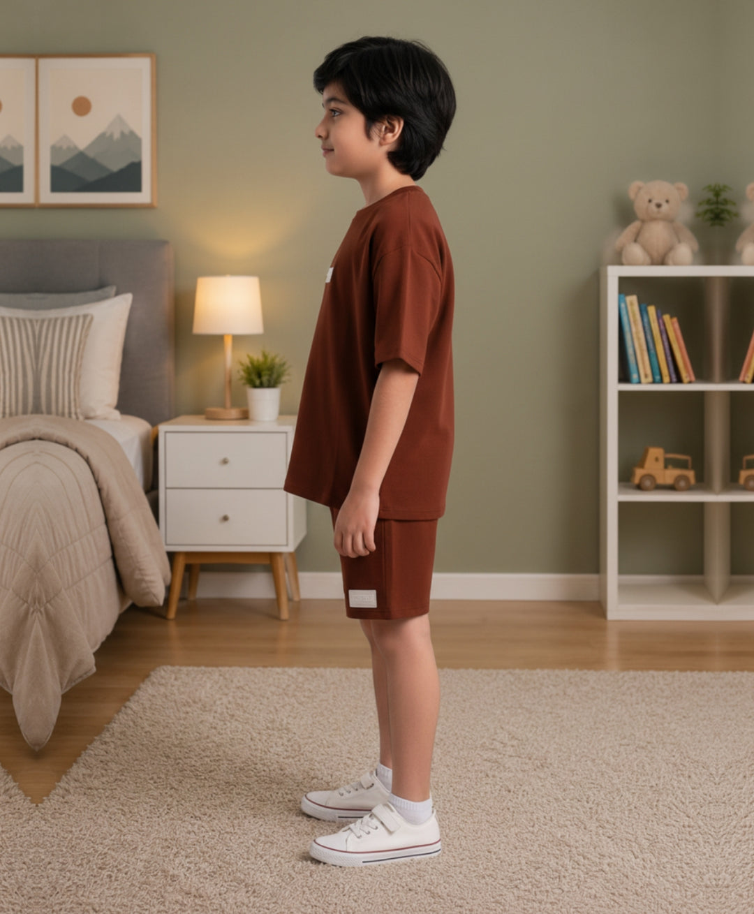 ESSENTIALS OVERSIZED BOYS TSHIRT SHORTS SET - RUST