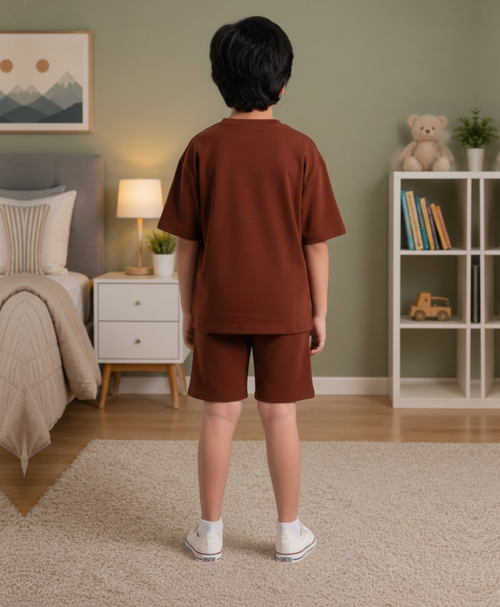 ESSENTIALS OVERSIZED BOYS TSHIRT SHORTS SET - RUST