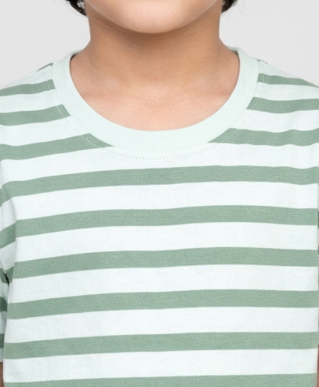 GREEN WHITE STRIPED BOYS SHORT SLEEVES T-SHIRT - GREEN/WHITE