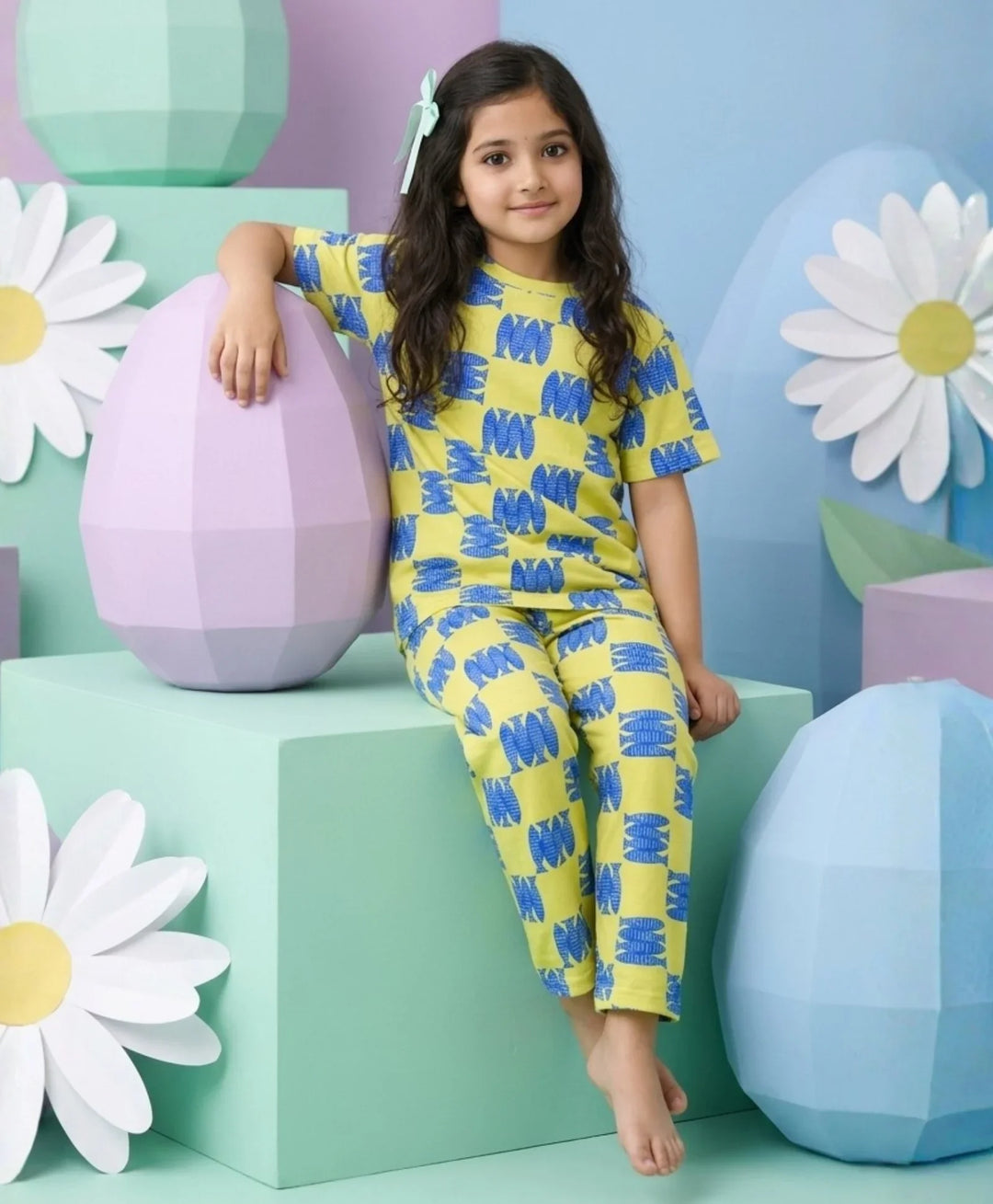 Fish Yellow Short Sleeve Pyjama Set - Yellow