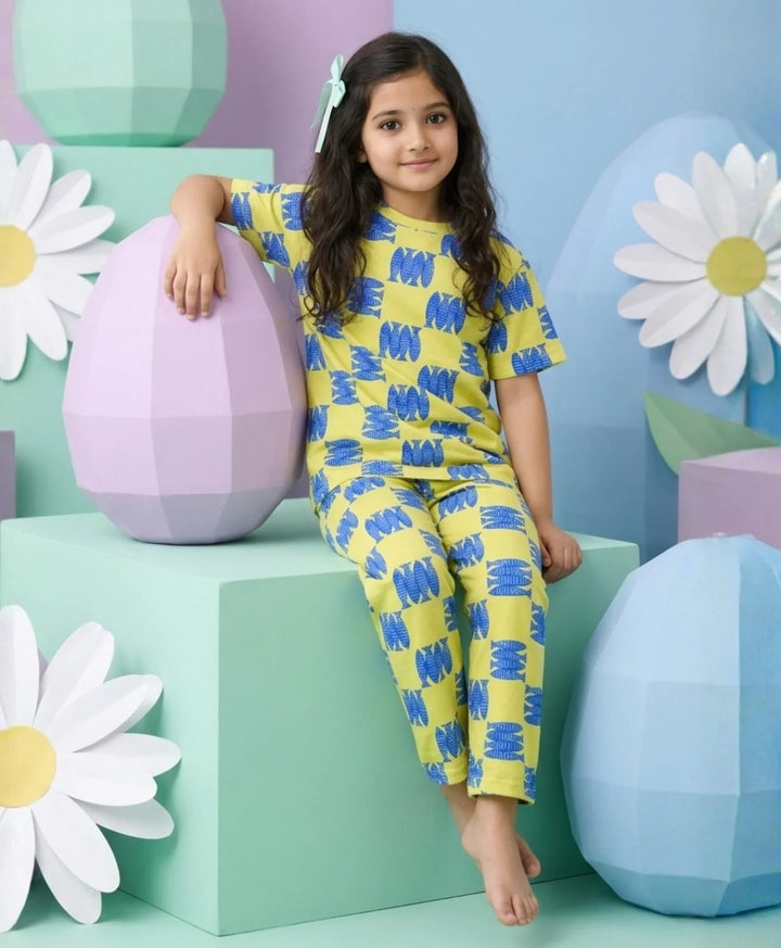 Fish Yellow Short Sleeve Pyjama Set - Yellow