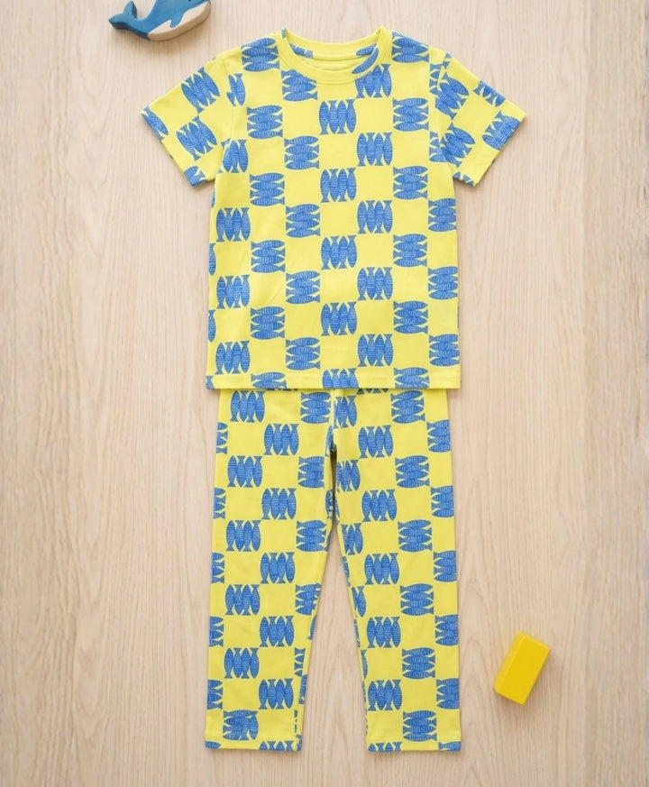 Fish Yellow Girls Short Sleeve Pyjama Set - Yellow