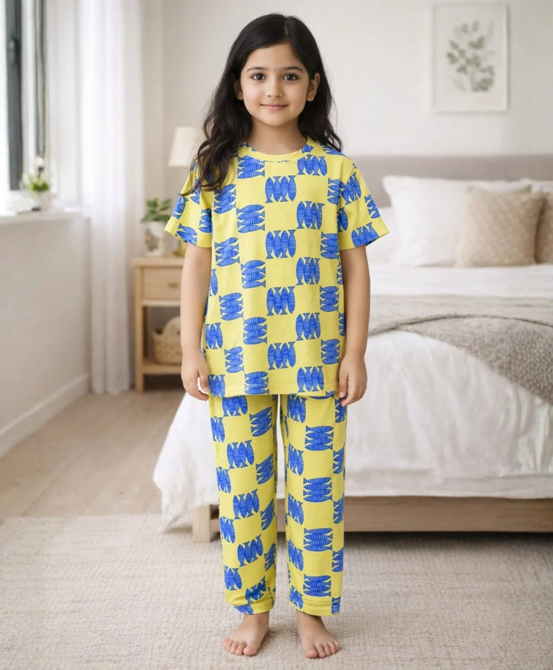 Fish Yellow Girls Short Sleeve Pyjama Set - Yellow