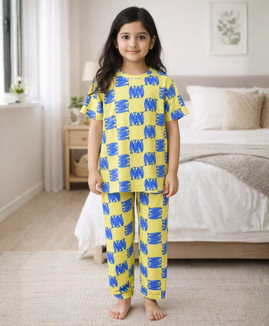 FISH YELLOW GIRLS SHORT SLEEVE PYJAMA SET - YELLOW