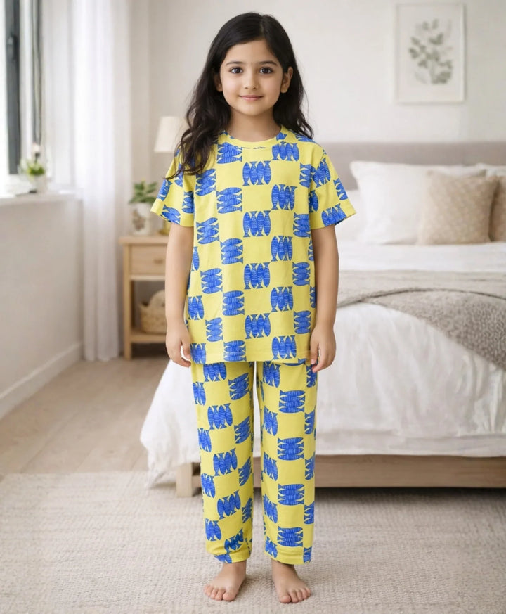 Fish Yellow Girls Short Sleeve Pyjama Set - Yellow