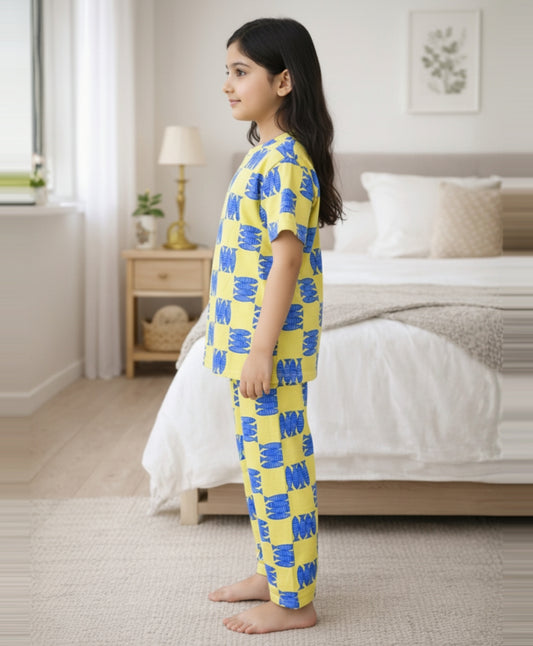 FISH YELLOW GIRLS SHORT SLEEVE PYJAMA SET - YELLOW