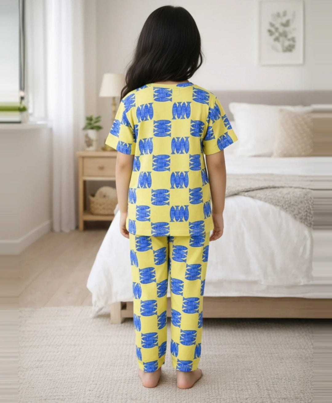 Fish Yellow Short Sleeve Pyjama Set - Yellow