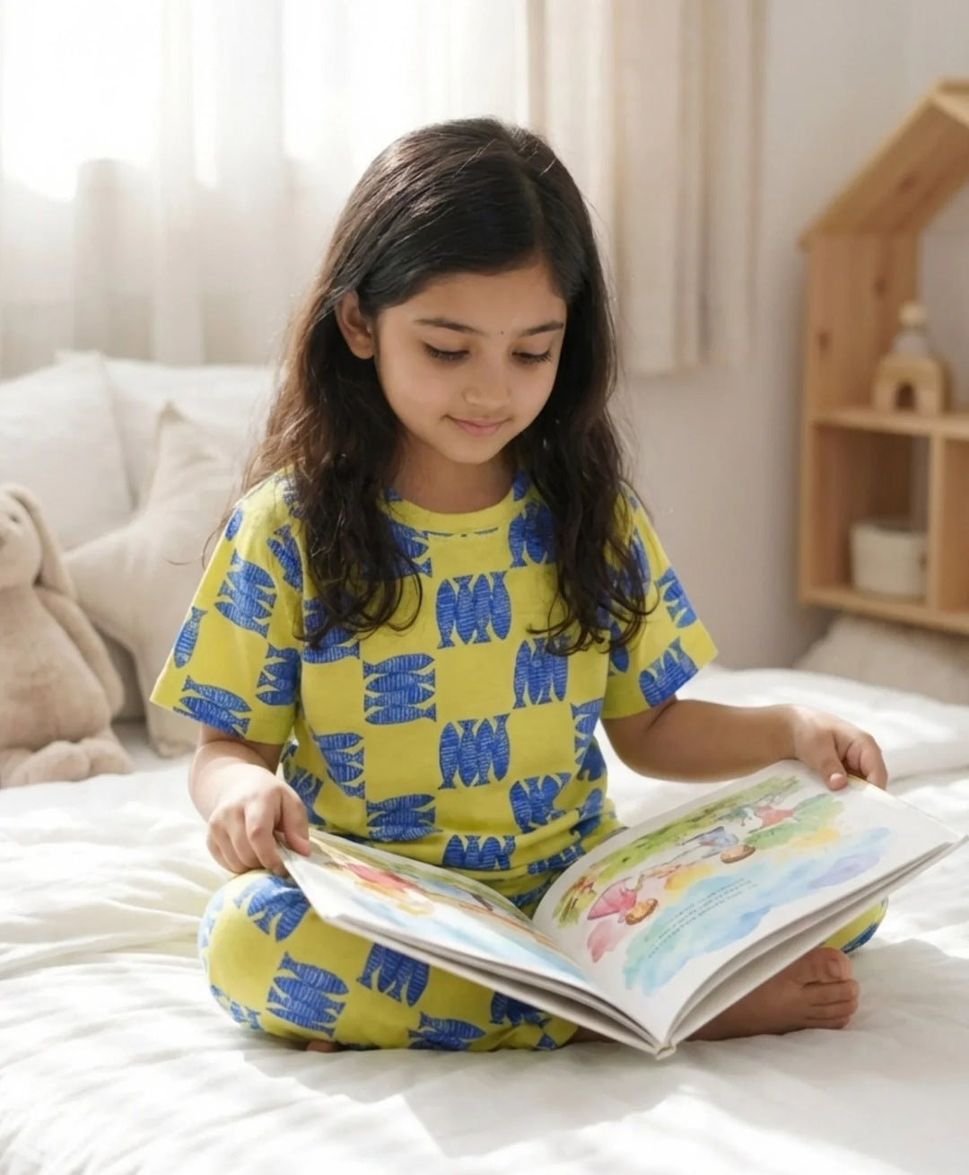 Fish Yellow Girls Short Sleeve Pyjama Set - Yellow