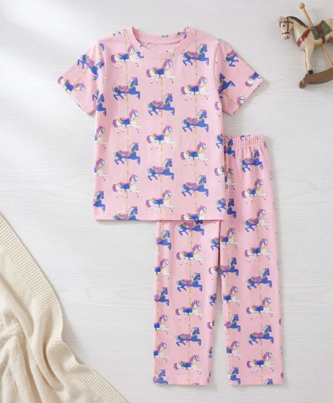 Dancing Unicorn Short Sleeve Pyjama Set - Pink