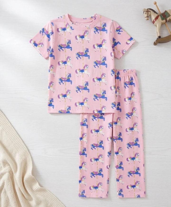 Dancing Unicorn Short Sleeve Pyjama Set - Pink