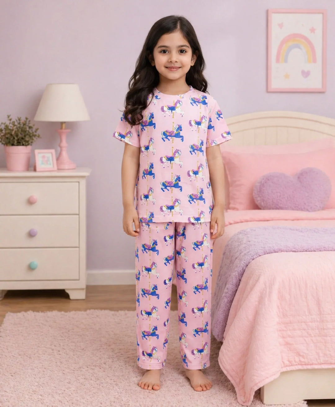 Dancing Unicorn Short Sleeve Pyjama Set - Pink