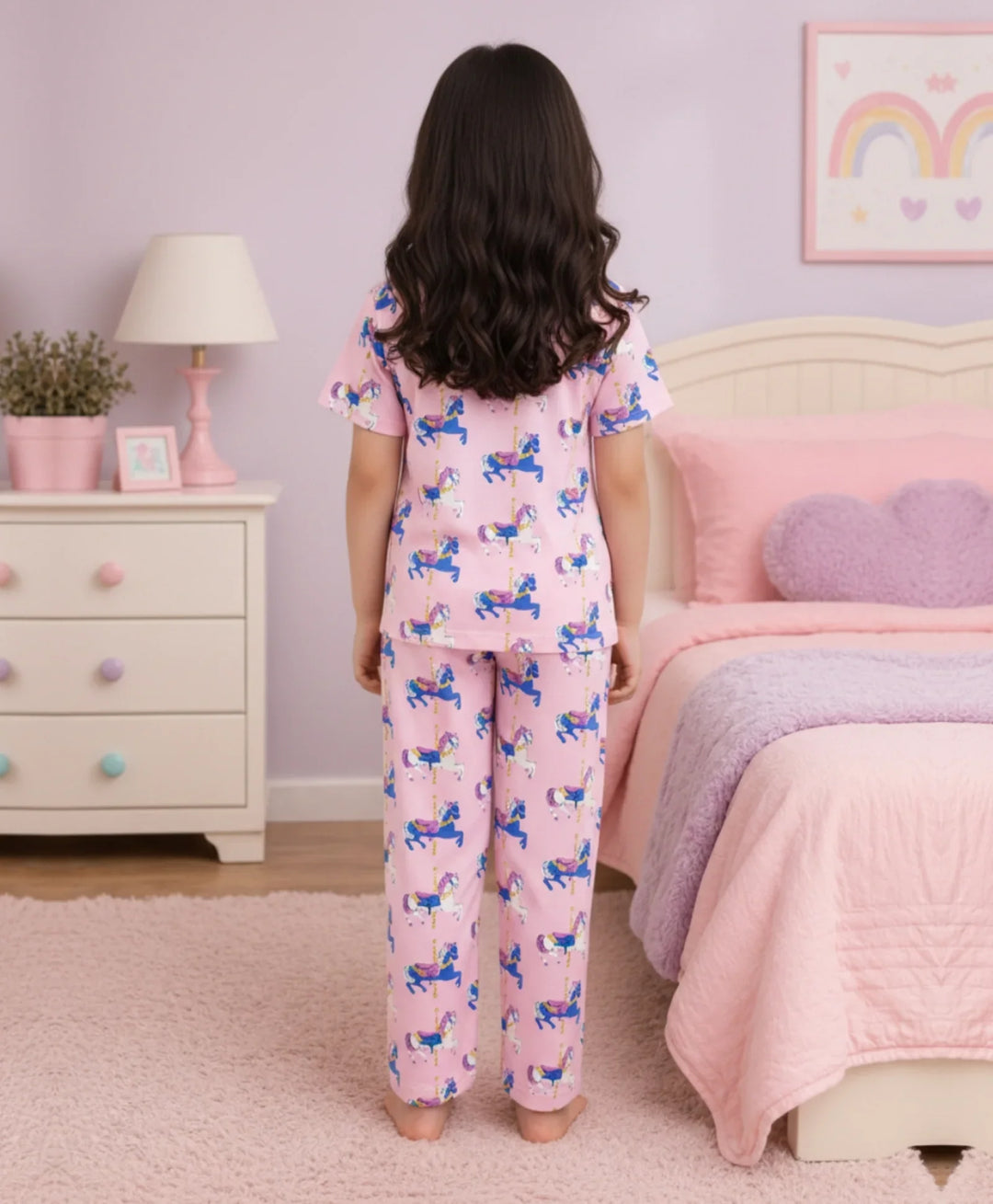 Dancing Unicorn Short Sleeve Pyjama Set - Pink