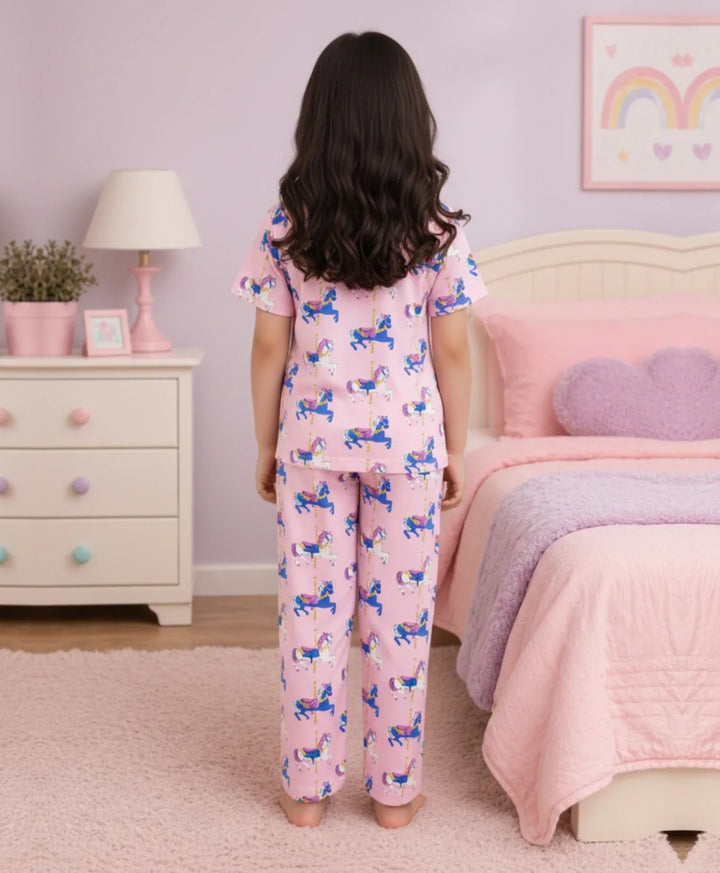 Dancing Unicorn Short Sleeve Pyjama Set - Pink