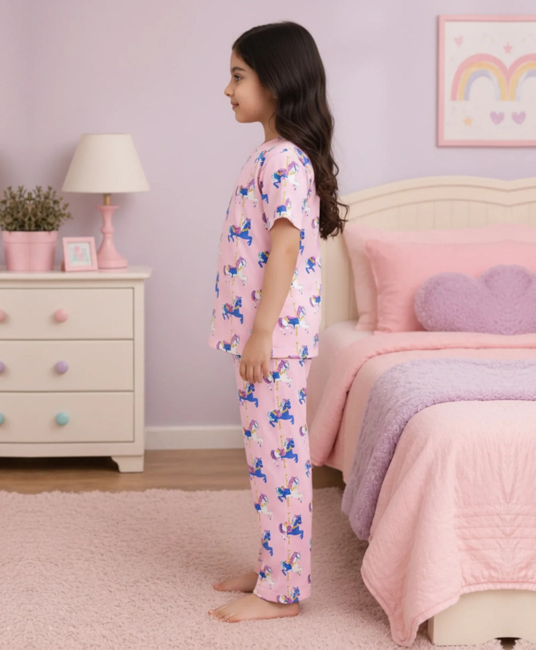 Dancing Unicorn Short Sleeve Pyjama Set - Pink