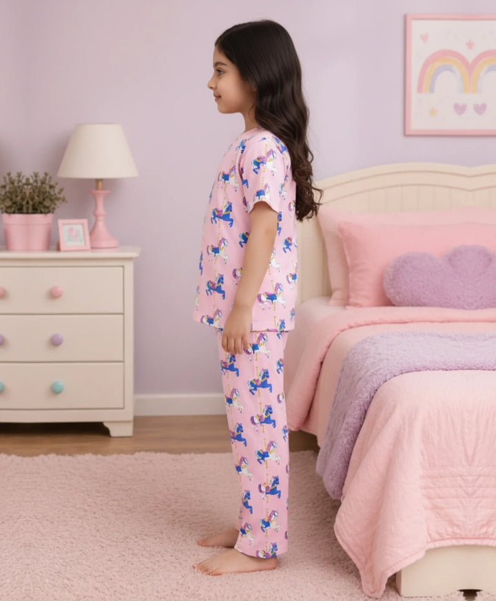 Dancing Unicorn Short Sleeve Pyjama Set - Pink