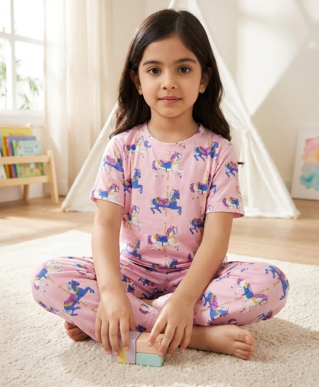 Dancing Unicorn Short Sleeve Pyjama Set - Pink
