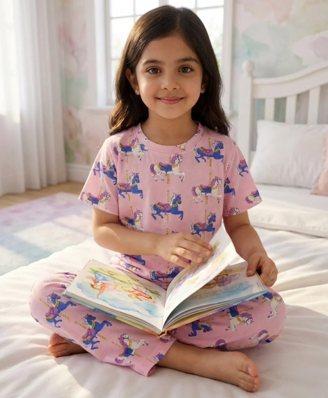 Dancing Unicorn Short Sleeve Pyjama Set - Pink