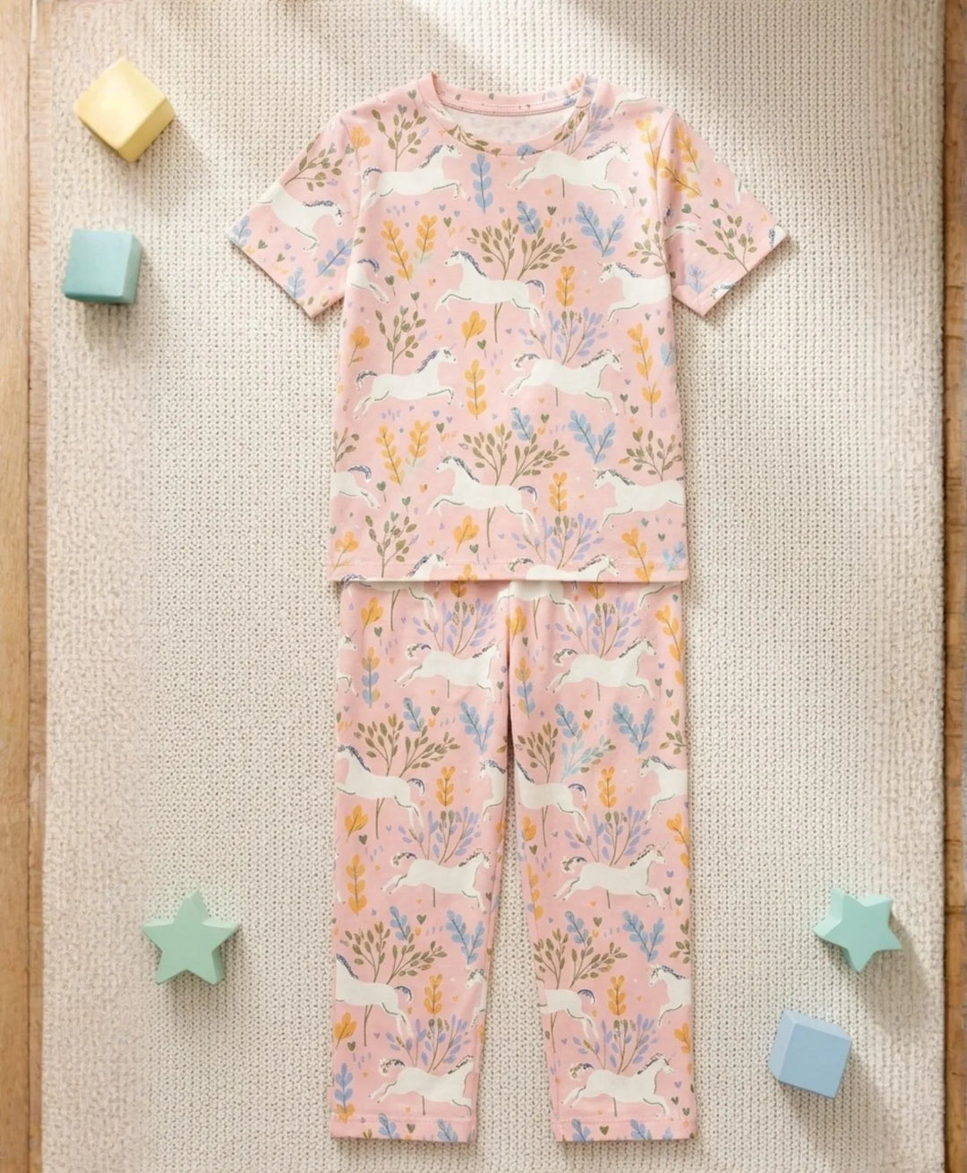 Unicorn Garden Girls Sleeve Pyjama Set - Pink