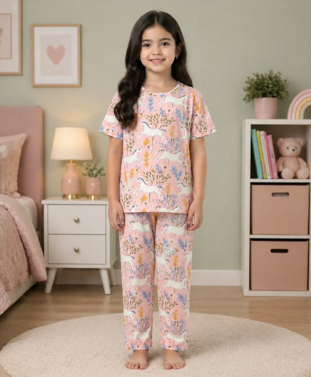 Unicorn Garden Girls Sleeve Pyjama Set - Pink