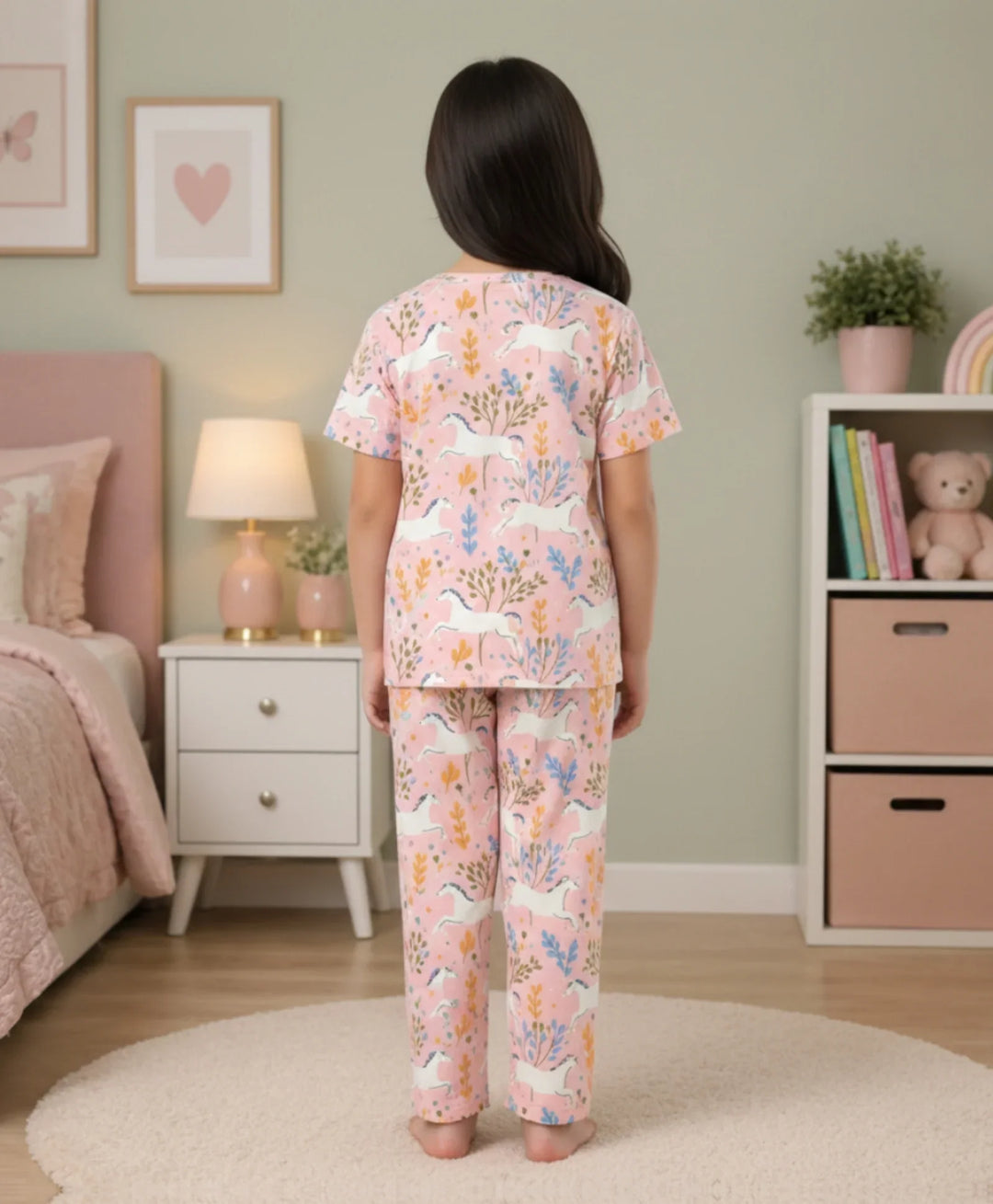 Unicorn Garden Girls Sleeve Pyjama Set - Pink