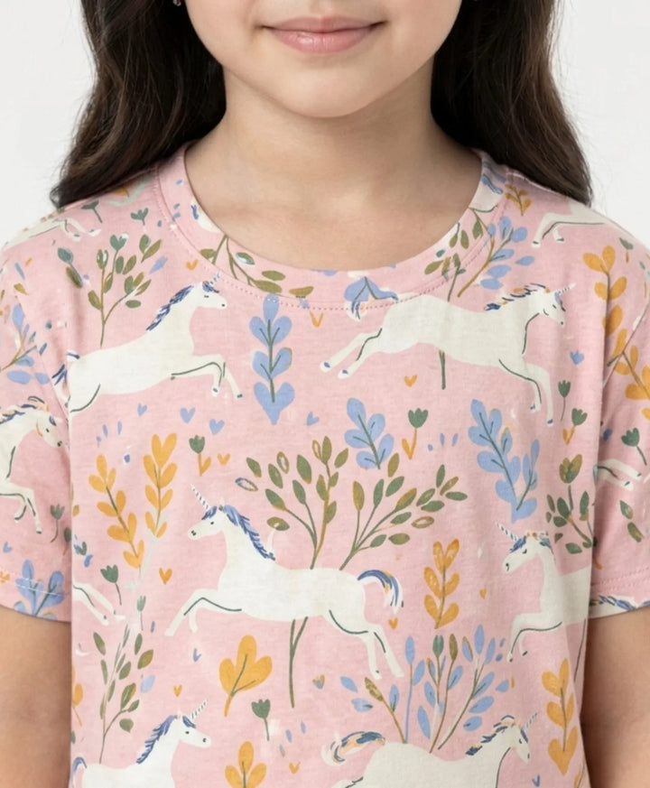Unicorn Garden Girls Sleeve Pyjama Set - Pink