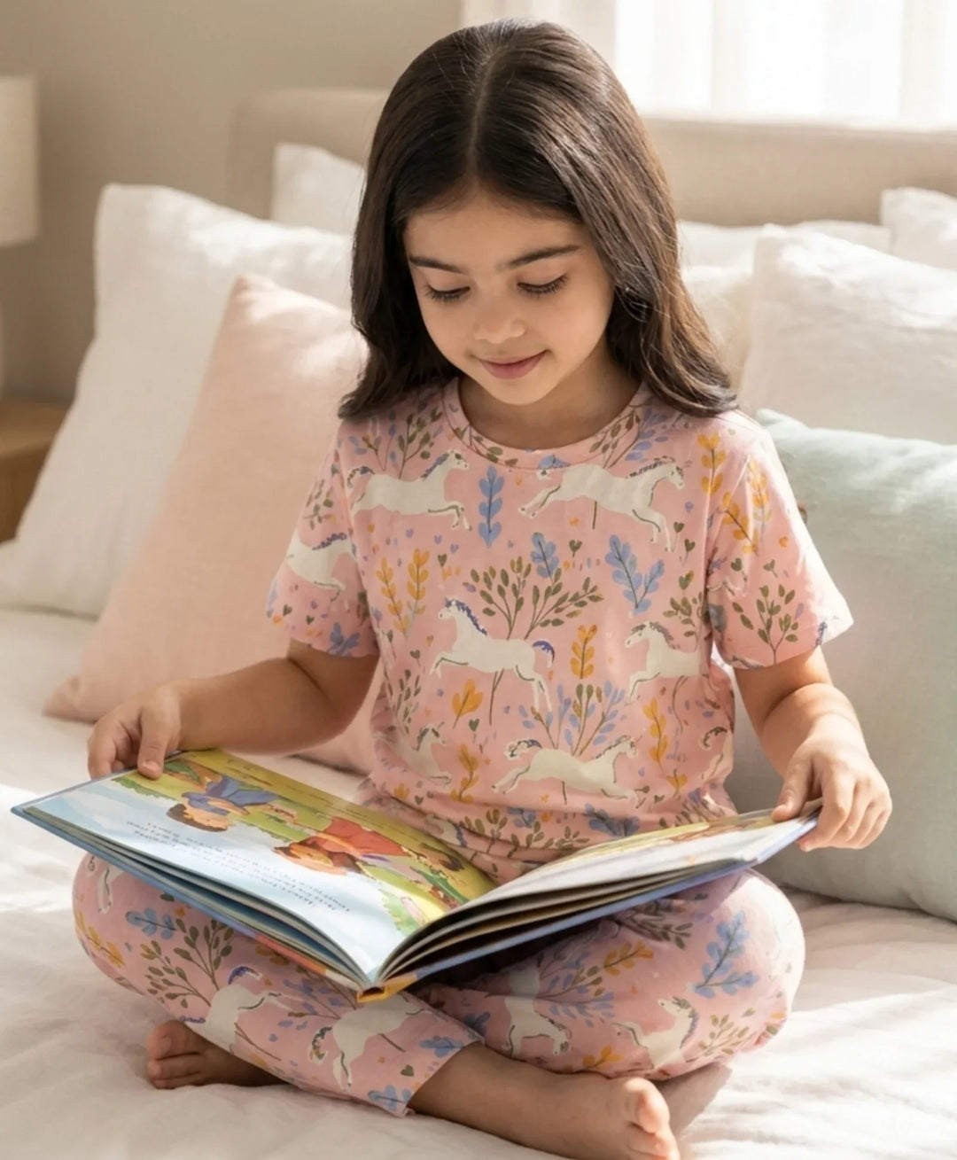 Unicorn Garden Girls Sleeve Pyjama Set - Pink
