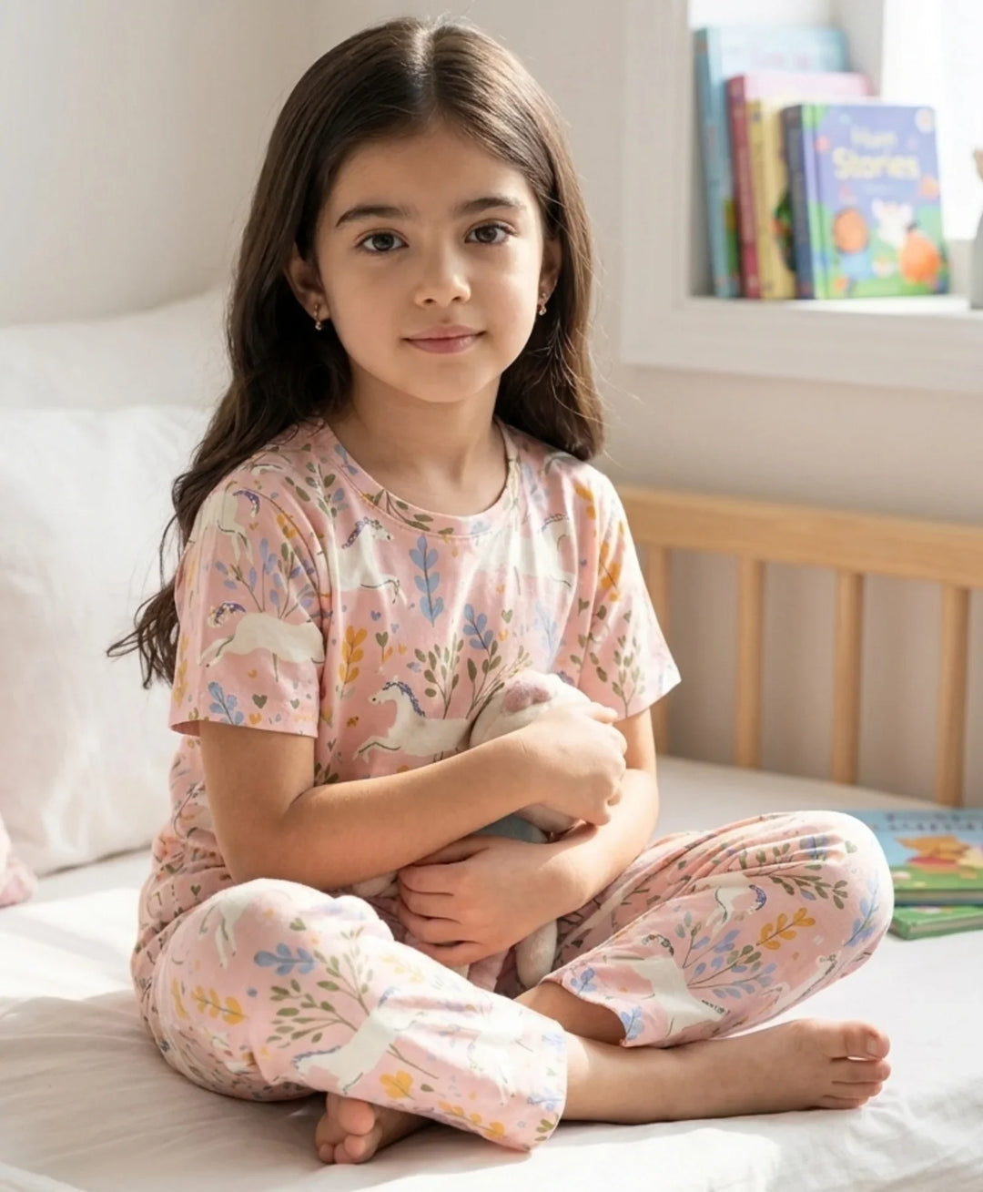 Unicorn Garden Girls Sleeve Pyjama Set - Pink