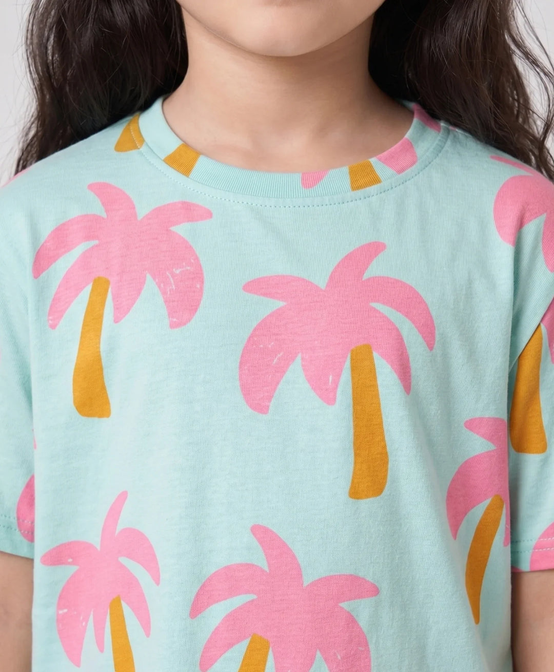 Palm Tree Girls Short Sleeve Pyjama Set - Aqua