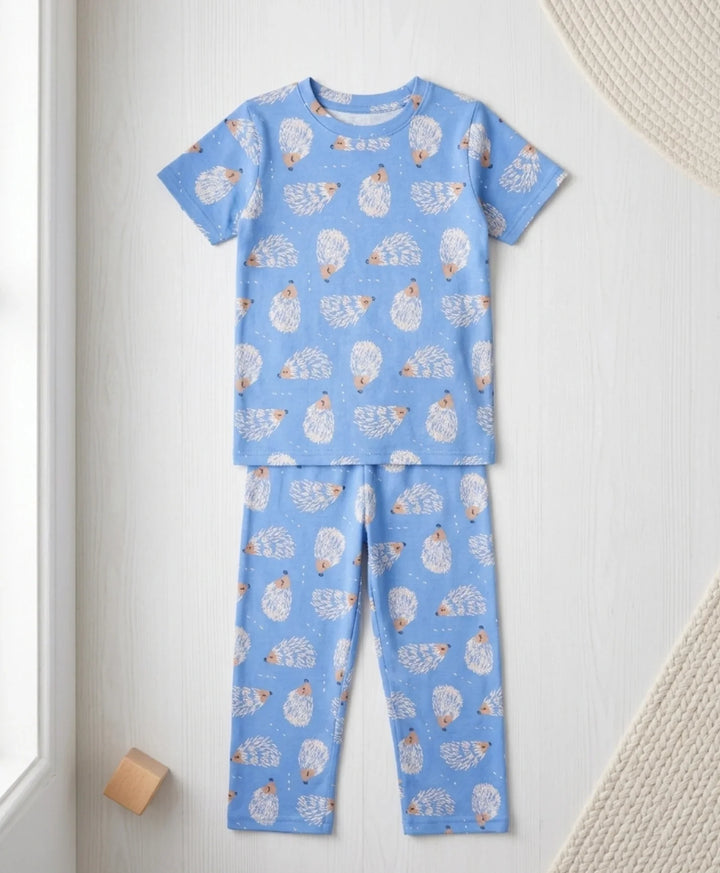 Hedgehog Girls Short Sleeve Pyjama Set - Blue